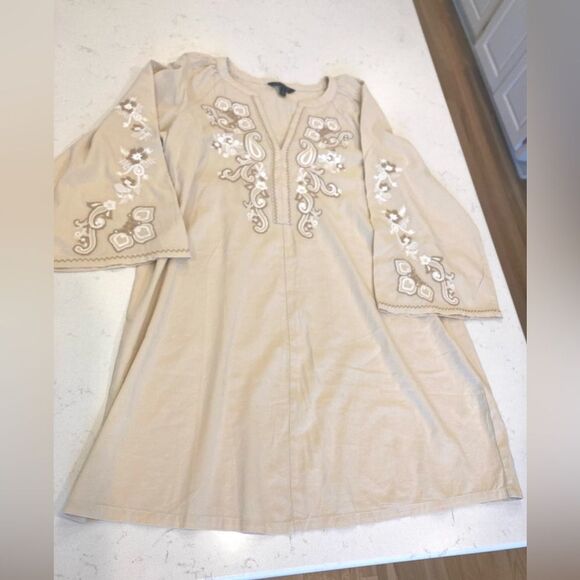 Banana Republic Embroidered Boho Long Bell Sleeve Mini Tunic Dress Small Petite - Picture 6 of 13